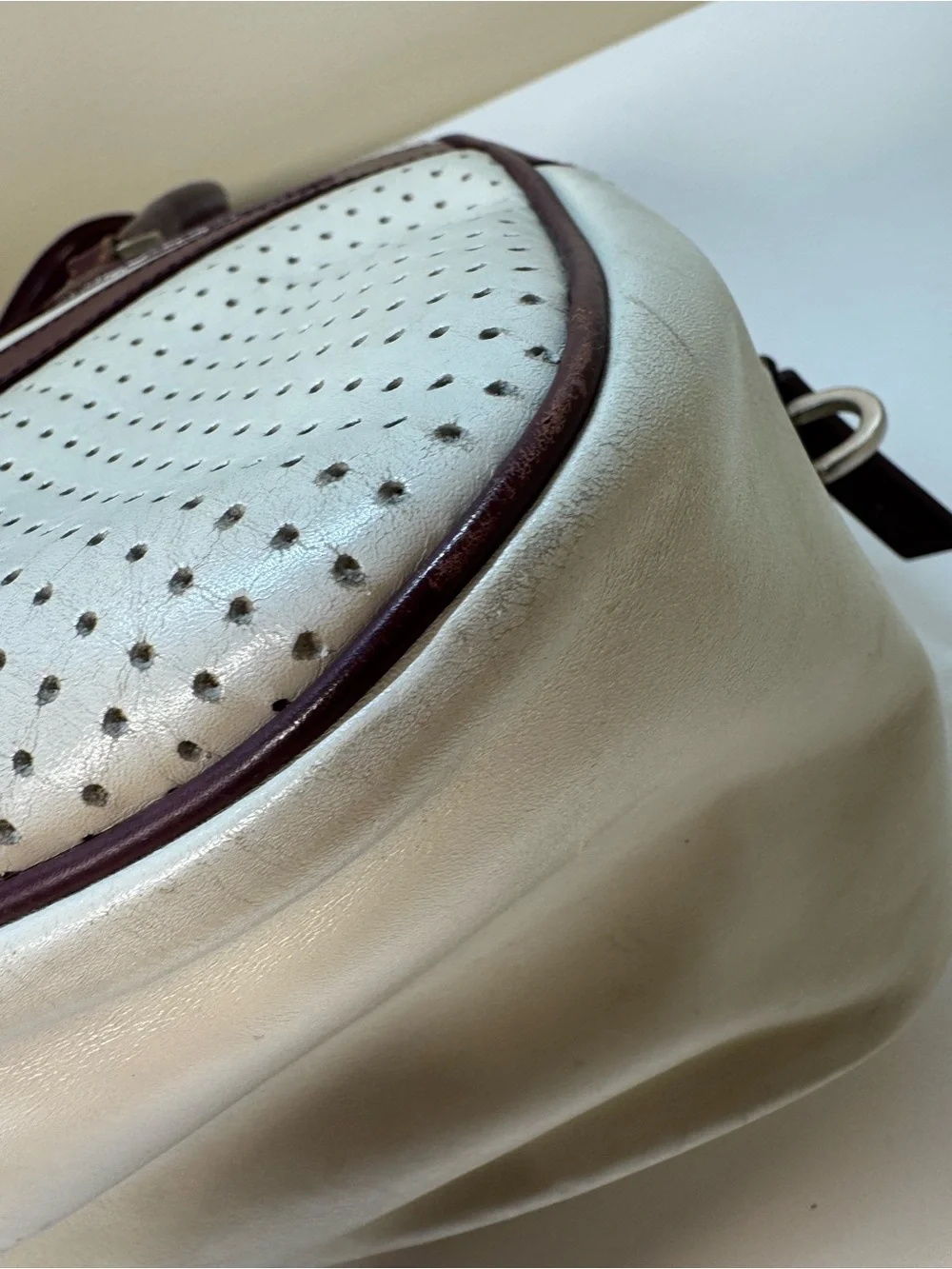 Prada Vintage Vitello Drive Leather Perforated Bowling Bag w/COA - Picture 7 of 16
